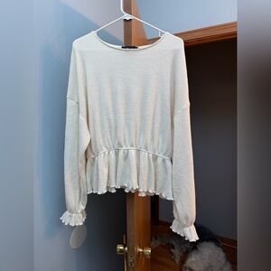 Forever 21 Waffle Knit Ruffle-Hem Pullover